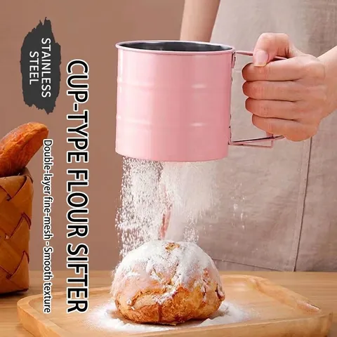 Stainless Steel Handheld Cup Flour Sifter Fine Mesh Baking Tool Mechanical Squeeze Flour Sieve For Sugar Powder Filter