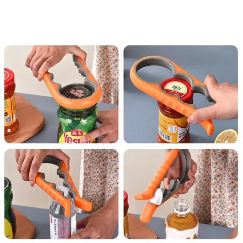 Ouvre-bocal Multifonction 4 en 1 Ouvre-bouteille Économe en Effort Ouvre-boîte Antidérapant Outil de Cuisine pour Personnes Âgées
