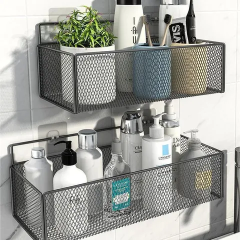 Estante de Almacenamiento de Pared Sin Taladro Cesta Colgante de Rejilla de Hierro Organizador de Baño Cocina para Artículos de Tocador Especias