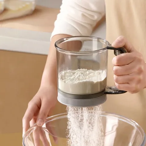 Semi-Automatic Flour Sifter Handheld Cup Type Flour Strainer Stainless Steel Plastic Baking Tool For Powder Sugar Sifting