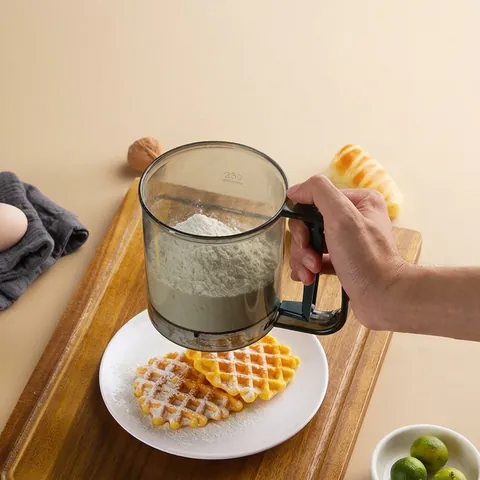 Handheld Semi-Automatic Flour Sifter Cup With Stainless Steel Mesh Fine Powder Filter Scale For Baking Kitchen Tool