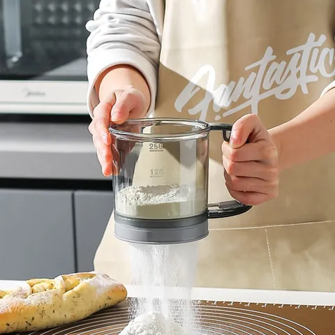 Semi-Automatic Flour Sifter Handheld Cup Type Flour Strainer Stainless Steel Plastic Baking Tool For Powder Sugar Sifting
