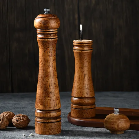 Manual Oak Wood Pepper Grinder Mill Adjustable Ceramic Core Salt Shaker Kitchen Seasoning Tool Vintage Spices Mill
