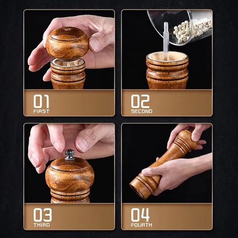 Macinapepe Manuale Classico in Legno di Quercia Con Anima in Ceramica Forma a Clessidra Macinacaffè Rétro per Spezie Sale Bottiglia Strumento da Cucina