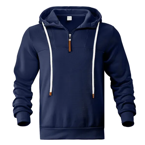 Herren Casual Polyester Hoodie Halbreißverschluss Kapuzenpullover Langarm Einfarbig Lockerer Pullover Top für Sport Alltag