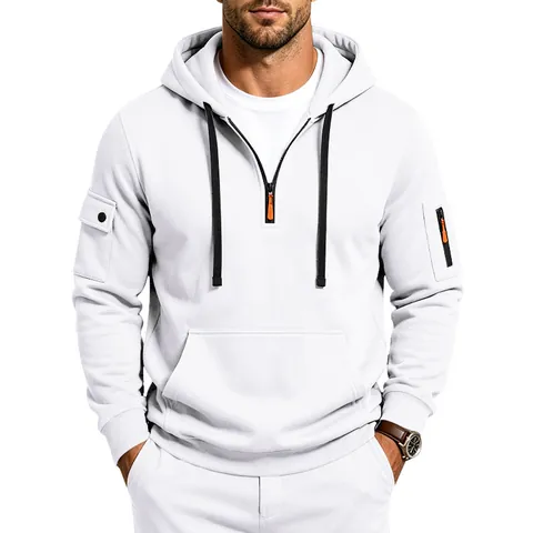 Sudadera con Capucha Cargo de Felpa Pesada para Hombre Streetwear Casual Holgada Sudadera Cálida de Invierno con Cremallera Top