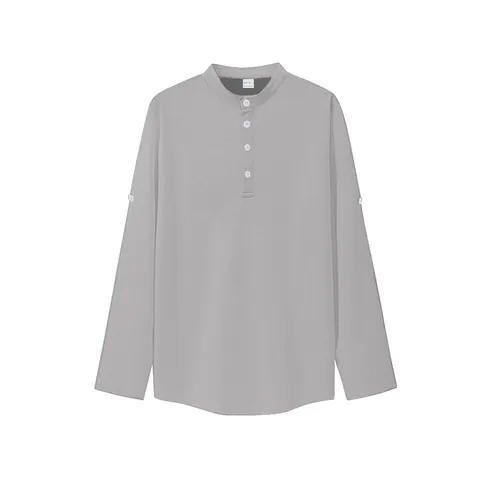Men's Waffle Knit Long Sleeve Henley Shirt Casual Solid Color Button Down Polo T-Shirt Loose Fit Breathable Spring Autumn Top