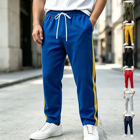 Men Casual Striped Sweatpants Elastic Drawstring Waist Straight Leg Joggers Track Pants For Sports Daily Wear