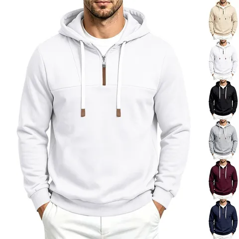 Herren Lässiges Half-Zip Kapuzensweatshirt Einfarbig Langarm Pullover Hoodie Europäischer Stil Fleecegefüttert Winter Top