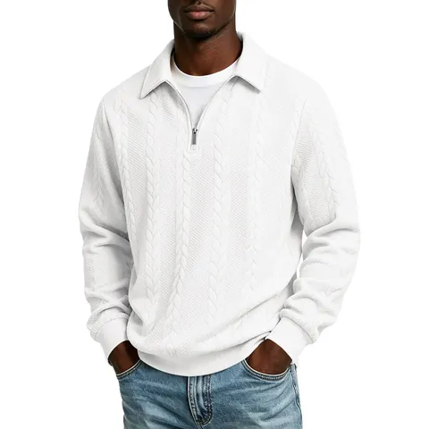 Hombre Suéter Polo con Media Cremallera Otoño Jacquard de Torsades Manga Larga Top Texturizado Casual Corte Holgado Punto