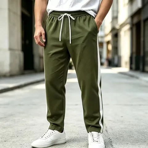 Men Casual Striped Sweatpants Elastic Drawstring Waist Straight Leg Joggers Track Pants For Sports Daily Wear