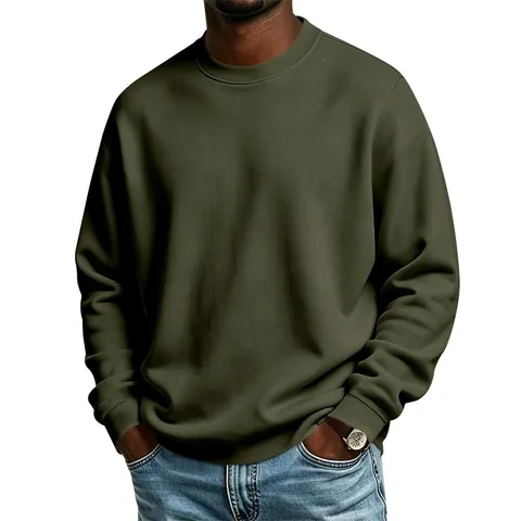 Men's Loose Fleece Sweatshirt Round Neck Long Sleeve Pullover Basic Casual Solid Color Warm Autumn Winter Top