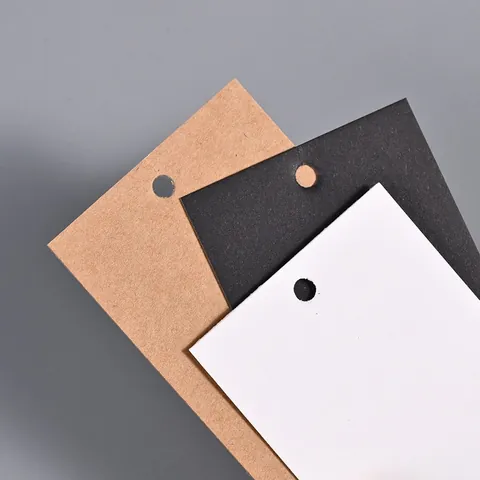 Blank Cardstock Clothing Hang Tags Kraft White Rectangular Rounded Corner Paper Price Labels With Pre-Punched Hole For Garment Labeling DIY Gift Cards