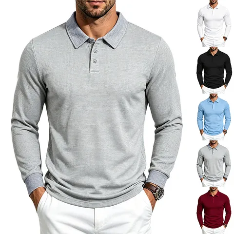 Andriko Casual Makrymaniko Polo Shirt Waffle Knit Turn-Down Collar Slim Fit Pullover Top Anoixi Fthinoporo
