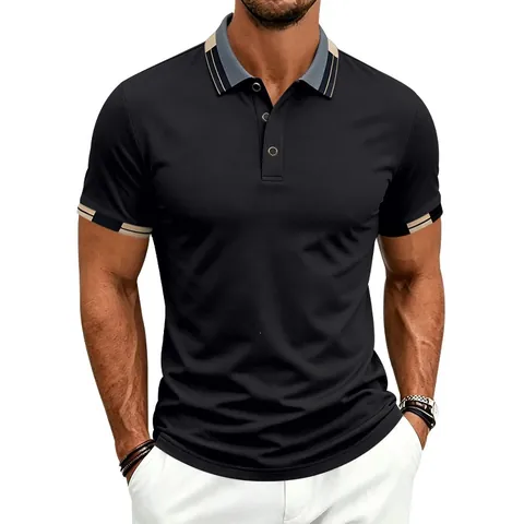 Polo Deportivo de Secado Rápido para Hombre Cuello en Contraste Manga Corta Top de Golf Transpirable Polo Casual de Negocios para Hombre