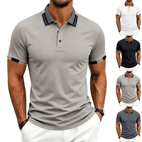 Polo Deportivo de Secado Rápido para Hombre Cuello en Contraste Manga Corta Top de Golf Transpirable Polo Casual de Negocios para Hombre