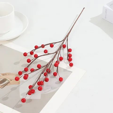 Branches de Baies de Houx Artificielles Nouvel An Fleurs Artificielles Tige de Fruit en Mousse pour Maison Salon Fête Festival Arrangement Floral Décoratif