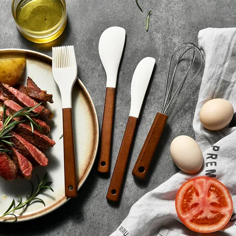 Silicone Baking Spatula Whisk Oil Brush Set With Solid Wood Handle White Heat Resistant Cake Cream Scraper Mixing Tools