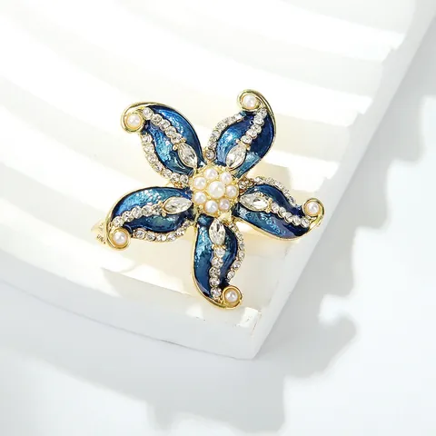 Spilla a Stella Marina Vintage per Donna Lega Intarsiata Smalto Blu Strass Perla Artificiale Stile Marino Spilla da Bavero Gioiello