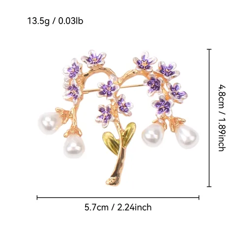 Vintage Flower Branch Artificial Pearl Brooch For Women Alloy Enamel Floral Pin Elegant Suit Coat Apparel Accessory