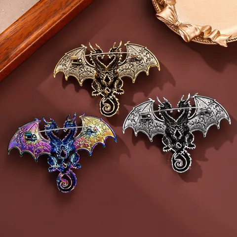 Vintage Double Headed Dragon Brooch For Men Women Retro Alloy Rhinestone Gradient Animal Suit Lapel Pin Fantasy Jewelry Gift