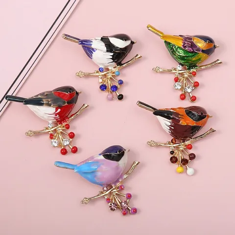 Fashion Alloy Enamel Bird Brooch Pin For Women Simple Animal Lapel Brooch With Rhinestone Clothing Jewelry Accessories