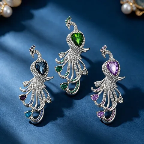 Exquisite Pfau Brosche für Damen Legierung Strass Tier Reversnadel für Anzug Schal Zubehör Elegantes Schmuck Geschenk