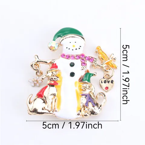 Spilla Creativa di Natale a Forma di Pupazzo di Neve per Donna in Lega Smaltata con Strass e Pendente a Cuore Gioielli Regalo per le Feste
