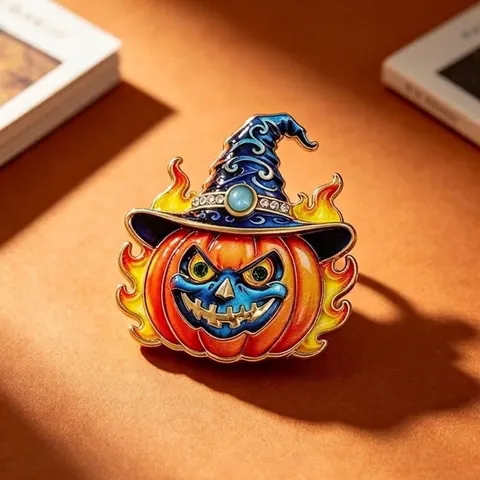 Halloween Wizard Hat Flame Pumpkin Brooch Enamel Pin Alloy Rhinestone Jewelry For Women Party Costume Accessory Gift