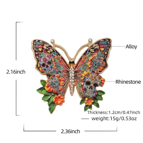 Tag Der Toten Schmetterling Totenkopf Brosche Vintage Gothic Legierung Strass Pin Floral Sugar Skull Abzeichen Für Kleidung Dekoration Unisex Schmuck
