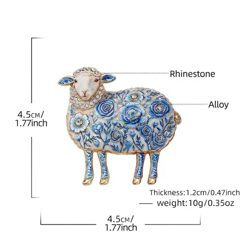 Vintage Emaille Schaf Blumen Brosche Legierung Strass Süße Tier Brustnadel Für Damen Ostern Geschenk Kleidung Zubehör