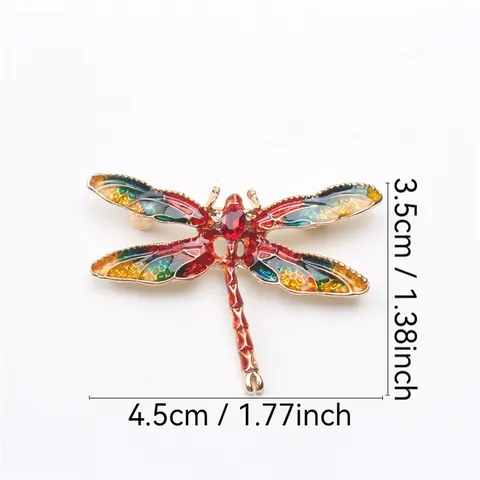 Vintage Alloy Dragonfly Brooch For Women Colorful Enamel Drip Oil Rhinestone Insect Lapel Pin Suit Shawl Jewelry Gift