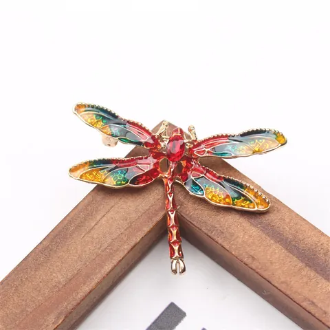 Vintage Alloy Dragonfly Brooch For Women Colorful Enamel Drip Oil Rhinestone Insect Lapel Pin Suit Shawl Jewelry Gift