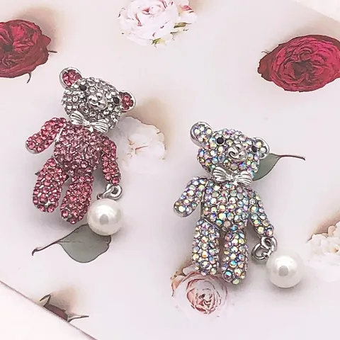 Retro Süßer Bären Brosche Legierung Strass Künstliche Perle Tier Anstecknadel Für Damen Vintage Luxus Corsage Schmuck