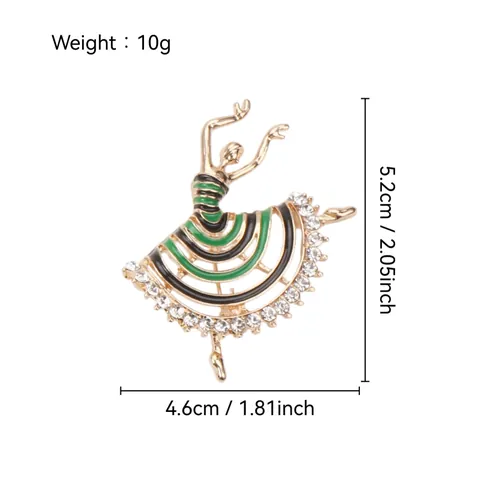 Fashion Alloy Rhinestone Ballet Girl Brooch With Green Enamel Stripe Dancing Girl Pin For Women Clothing Decoration Jewelry