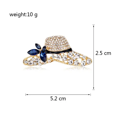 Fashion Women Hat Shape Brooch Alloy Rhinestone Inlaid Gold Plated Pin For Coat Jacket Suit Elegant Dress Accessories
