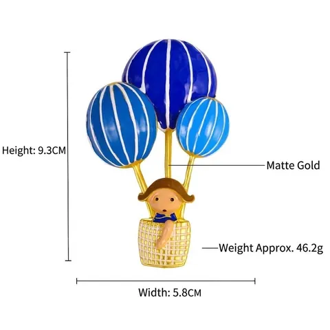 Cute Cartoon Girl On Hot Air Balloon Brooch Alloy Enamel Drip Oil Pin For Women Clothing Backpack Accessories Gift