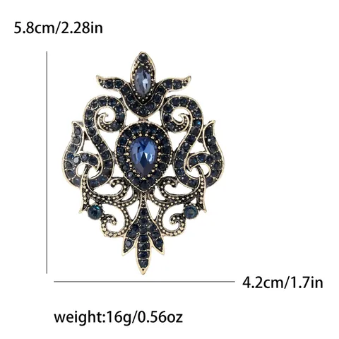 Vintage Baroque Hollow Geometric Alloy Brooch For Women Gold Plated Blue Gray Glass Rhinestone Brooch Pin Costume Jewelry