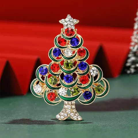 Spilla da Donna in Lega Vintage a Forma di Albero di Natale Con Strass Colorati Smalto Cavo Decorazione per Feste Gioielli