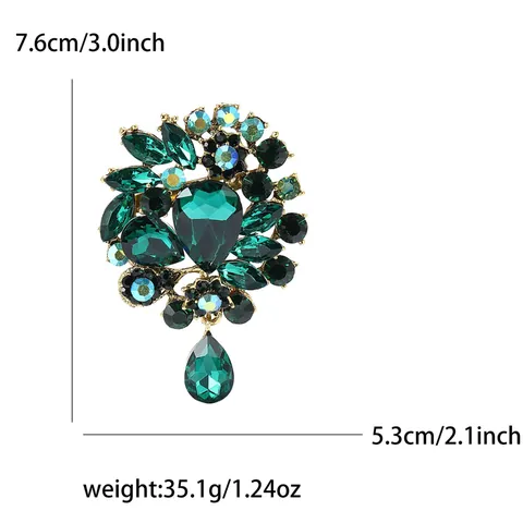 European American Fashion Alloy Rhinestone Flower Brooch For Women Vintage Water Drop Crystal Corsage Pin Jewelry For Wedding Party