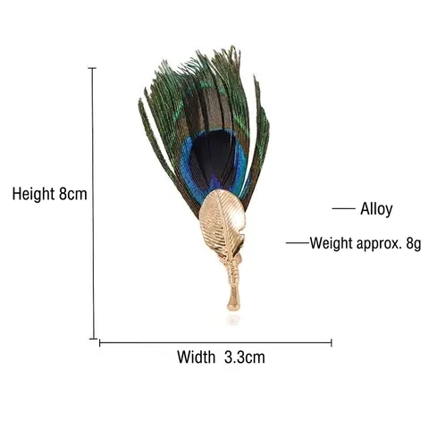 Luxury Handmade Natural Peacock Feather Brooch Gold Alloy Leaf Lapel Pin For Suits Coats Formal Dress Women Jewelry