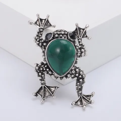 Vintage Legierung Emaille Frosch Brosche Für Damen Grüner Künstlicher Edelstein Tier Brosche Pin Schmuck Für Anzug Mantel Dekor