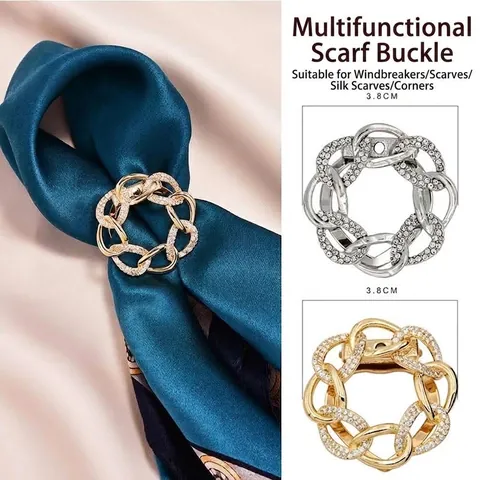 Multifunktionale Legierung Strass Schalschnalle Für Damen Elegante Ineinandergreifende Kette Kreis Brosche Pin Schal Clip Kleidung Knoten