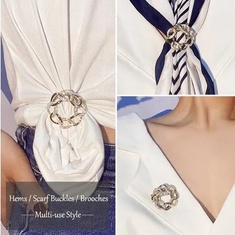 Multifunktionale Legierung Strass Schalschnalle Für Damen Elegante Ineinandergreifende Kette Kreis Brosche Pin Schal Clip Kleidung Knoten
