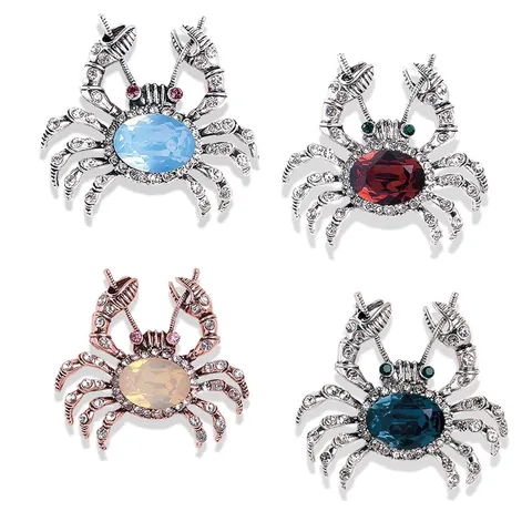 Vintage Alloy Crab Animal Brooch Pin For Women Fashion Rhinestone Inlaid Corsage Brooch For Jacket Coat Sweater Jewelry Gift