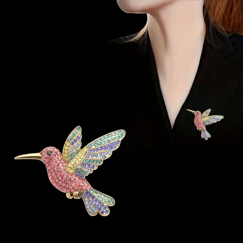 Exquisite Alloy Rhinestone Hummingbird Brooch Vintage Colorful Bird Breastpin Jewelry Accessory For Women Suits Sweaters