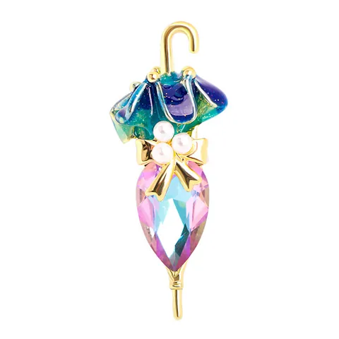 Fashion Umbrella Alloy Brooch With Gradient Enamel Rhinestone Artificial Pearl Embellishment Elegant Pin Jewelry For Women