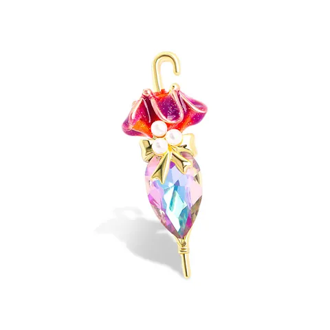 Fashion Umbrella Alloy Brooch With Gradient Enamel Rhinestone Artificial Pearl Embellishment Elegant Pin Jewelry For Women
