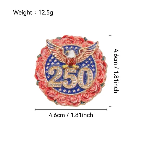 USA 250th Anniversary Brooch Semiquincentennial Patriotic Eagle Badge Alloy Rhinestone Lapel Pin Independence Day Memorial