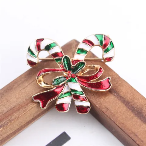 Prachtige Strass Strik Zuurstok Kerst Brosche Emaille Legering Corsage Kleding Speld Feestdagen Sieraden Accessoire Voor Dames